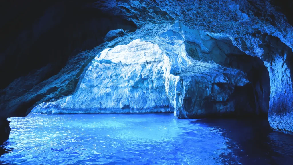 The Blue Grotto in Capri, with its mesmerizing blue water and natural cave formation