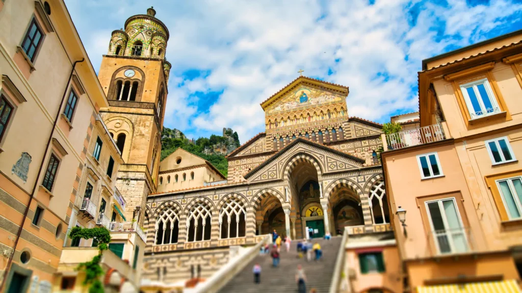 The Cathedral of Amalfi, also known as the Duomo of Saint Andrew, featuring an impressive arabesque facade