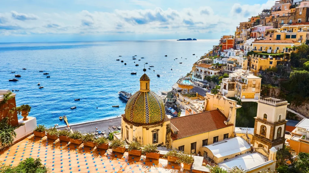 Panoramic view of Amalfi, showcasing its picturesque coastline and colorful buildings