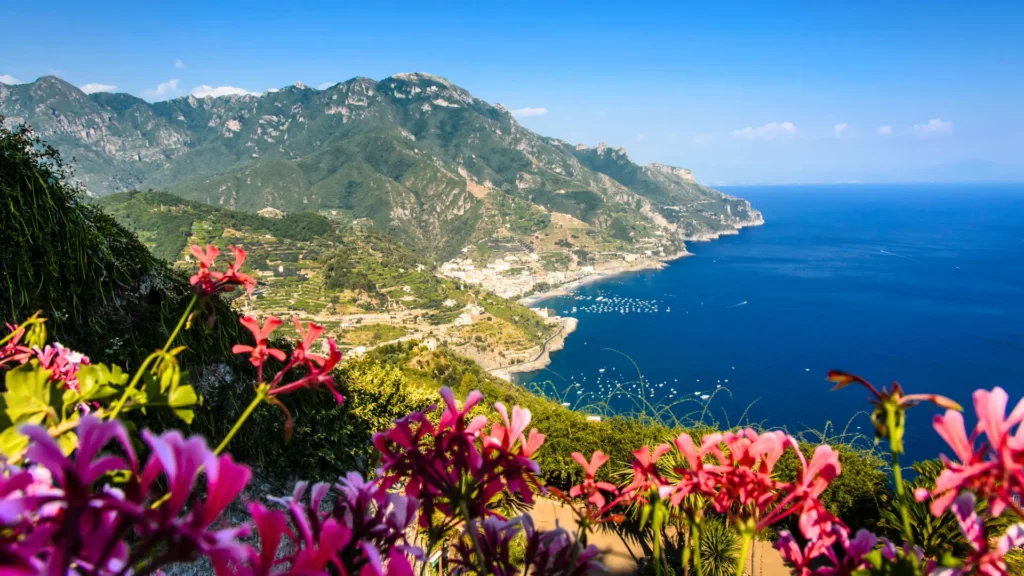 A panoramic view of Ravello, with its terraced gardens and a spectacular sea view