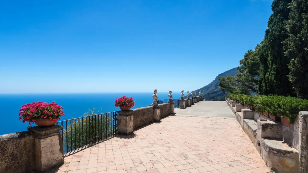 The Terrace of Infinity at Villa Cimbrone, offering a spectacular view of the Amalfi Coast