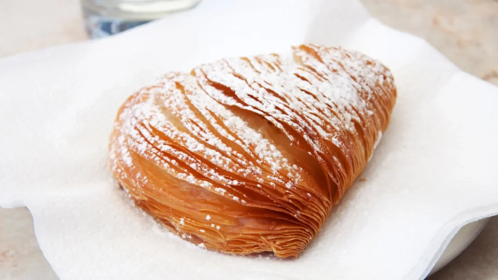 Neapolitan sfogliatella pastry, featuring crispy layers and a ricotta filling